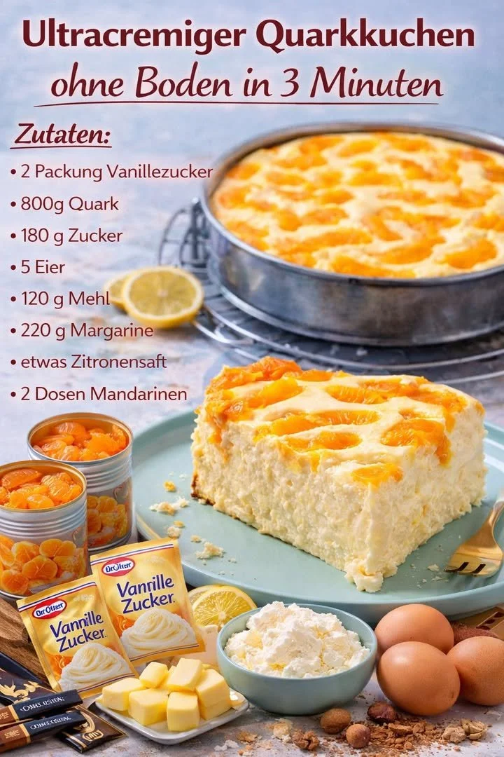 Leckeres Mandarinen-Quarkkuchen Stück auf einem Teller