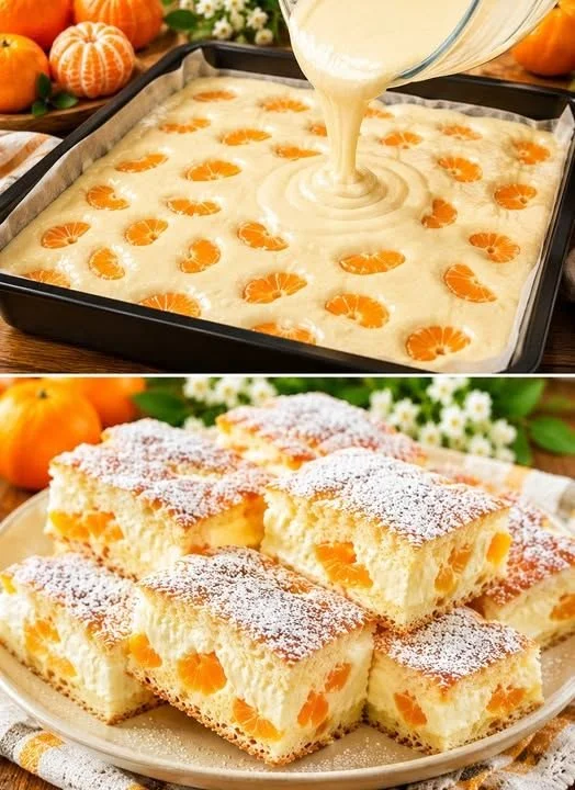 Mandarinen Quarkkuchen vom Blech mit frischen Mandarinen und Quark