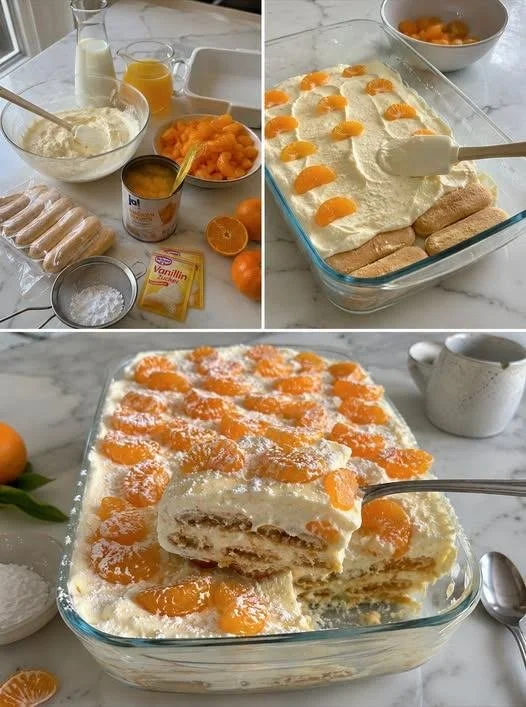 Hausgemachtes Mandarinen-Tiramisu in einer schönen Dessert-Schüssel