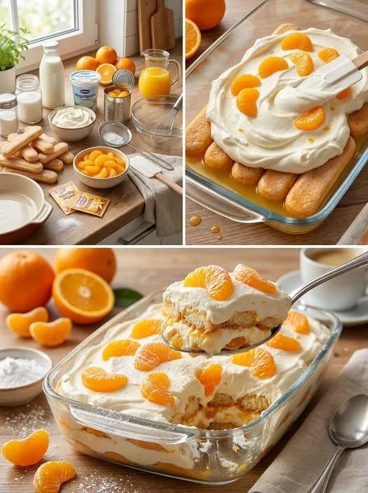 Leckeres Mandarinen-Tiramisu mit frischen Mandarinen und cremiger Schicht.