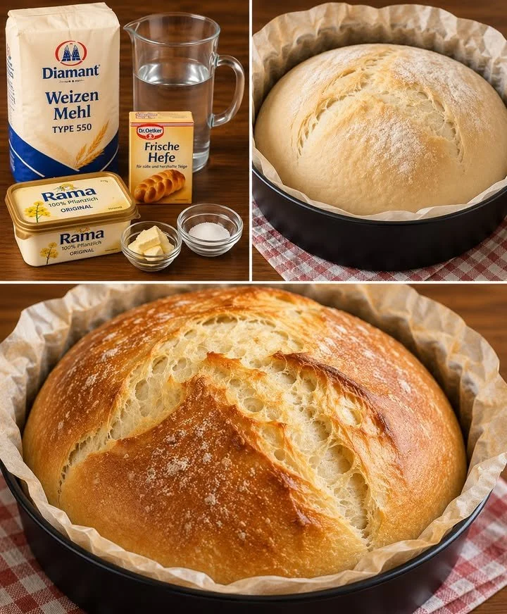 Omas Hausbrot frisch aus dem Ofen, ein traditionelles deutsches Rezept.