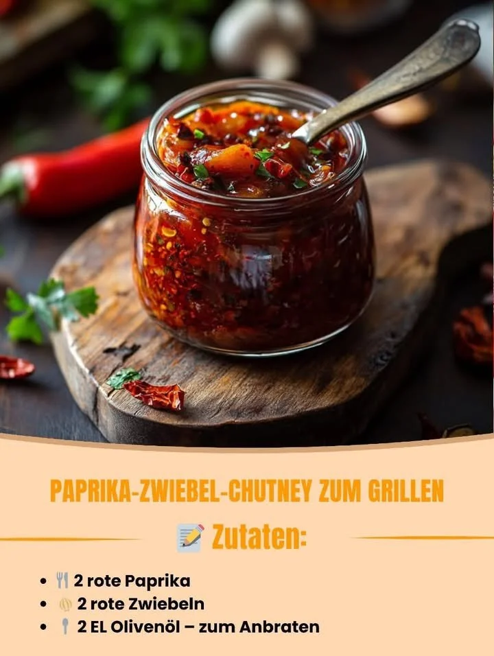 Schüssel mit Paprika-Zwiebel-Chutney zum Grillen