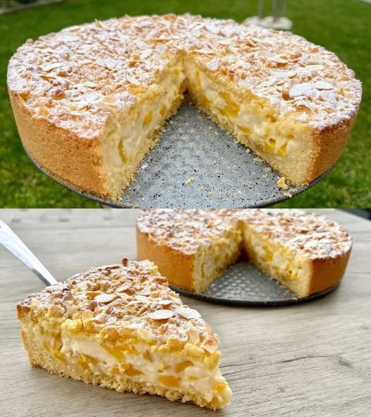 Paradies Sahnekuchen mit frischer Sahne und Biskuitboden