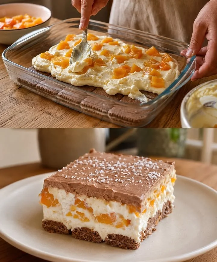 Rezept für Pfirsichtorte ohne Backen mit frischen Pfirsichen