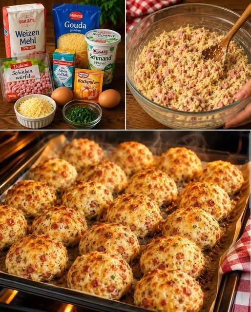 Leckere Pizza Quark Bällchen frisch aus dem Ofen serviert.