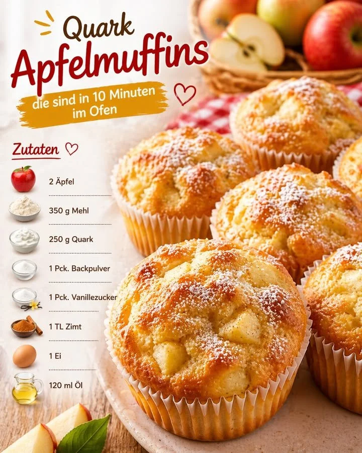Leckere Quark Apfelmuffins auf einem rustikalen Holzbrett