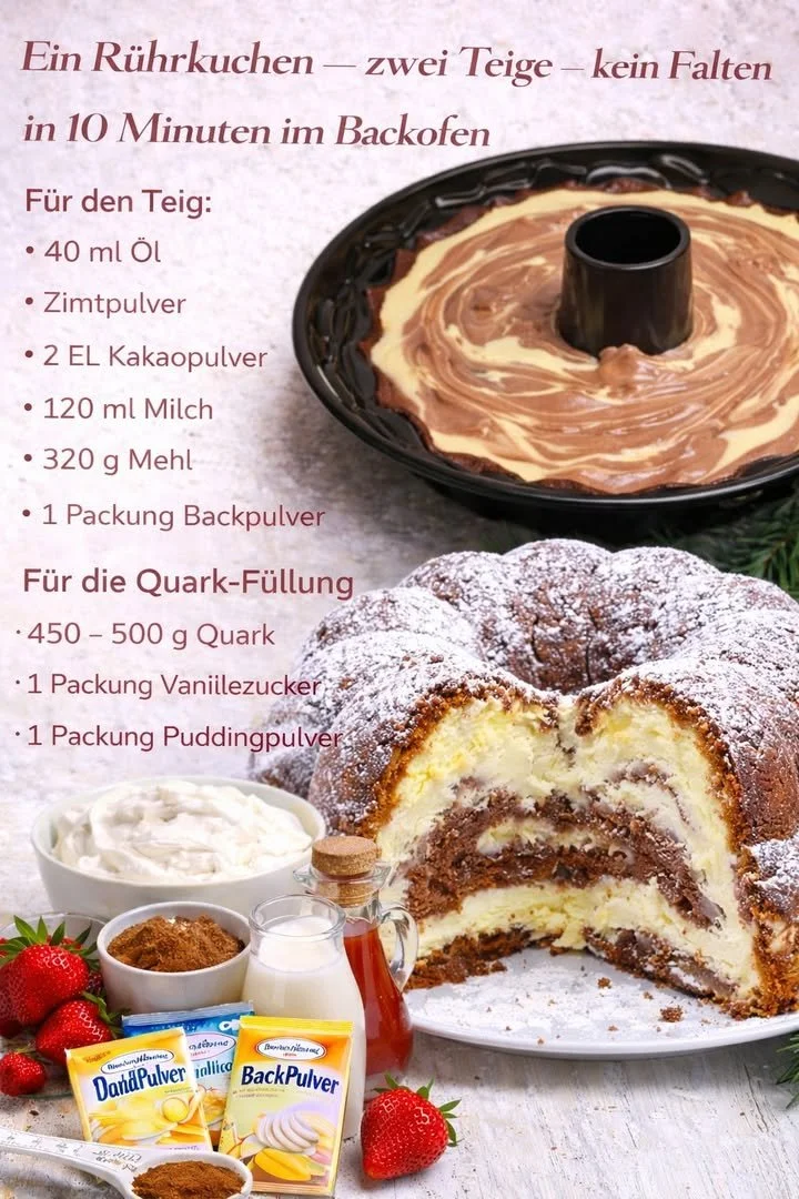 Saftiger Quark Gugelhupf mit Vanillepudding auf einem Kuchenteller