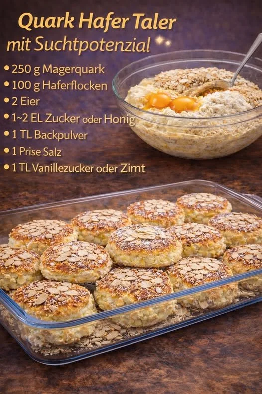 Leckere Quark Hafer Taler auf einem Teller serviert