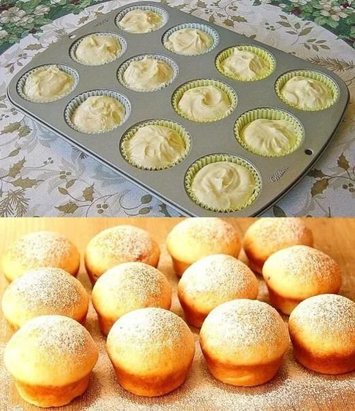 Leckere Quark Muffins mit Vanillepudding auf einem Teller