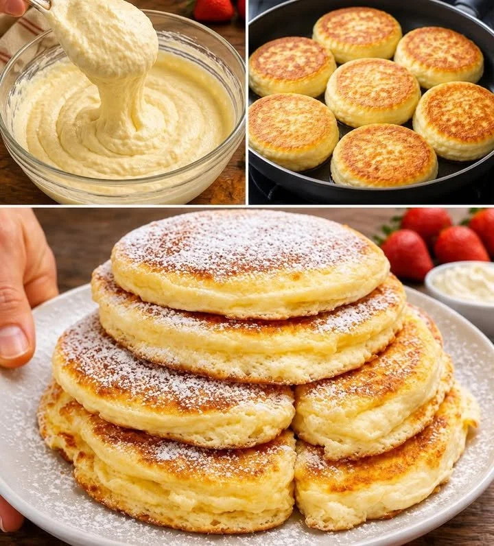 Leckere Quark Pfannkuchen ohne Mehl auf einem Teller serviert