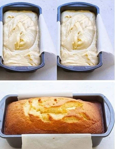 Quark Rührkuchen auf einem Teller serviert