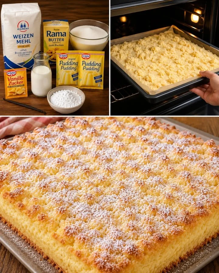 Leckerer Vanillepudding Streuselkuchen vom Blech mit Streuseln