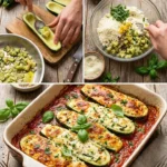 Ricotta gefüllte Zucchini auf einem Teller serviert