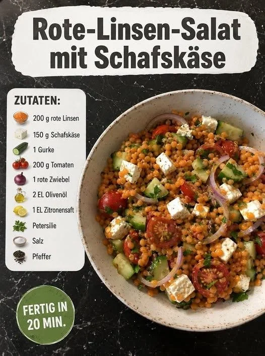 Rote-Linsen-Salat mit Schafskäse, gesund und lecker na