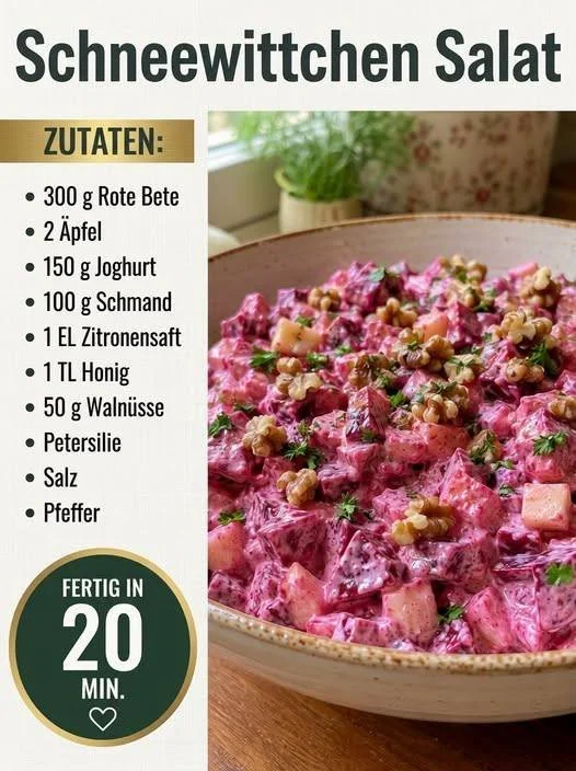 Schneewittchen Salat mit frischen Zutaten in einer Schüssel serviert