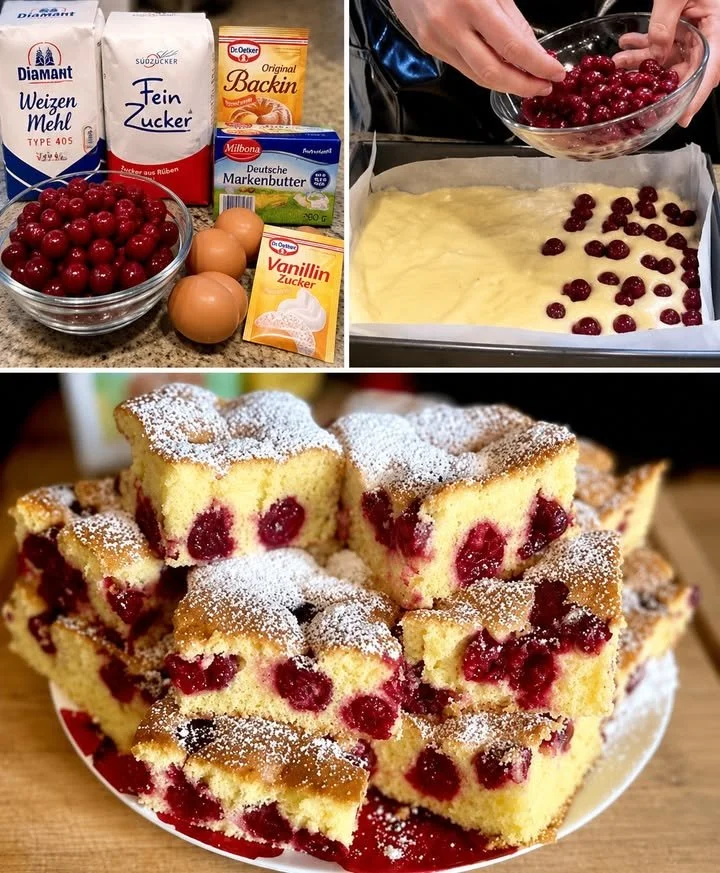 Schneller Quark-Kirschkuchen, frisch zubereitet in 5 Minuten.
