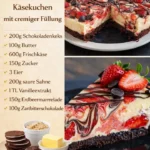 Schoko Erdbeer Käsekuchen mit frischen Erdbeeren und cremiger Käsefüllung