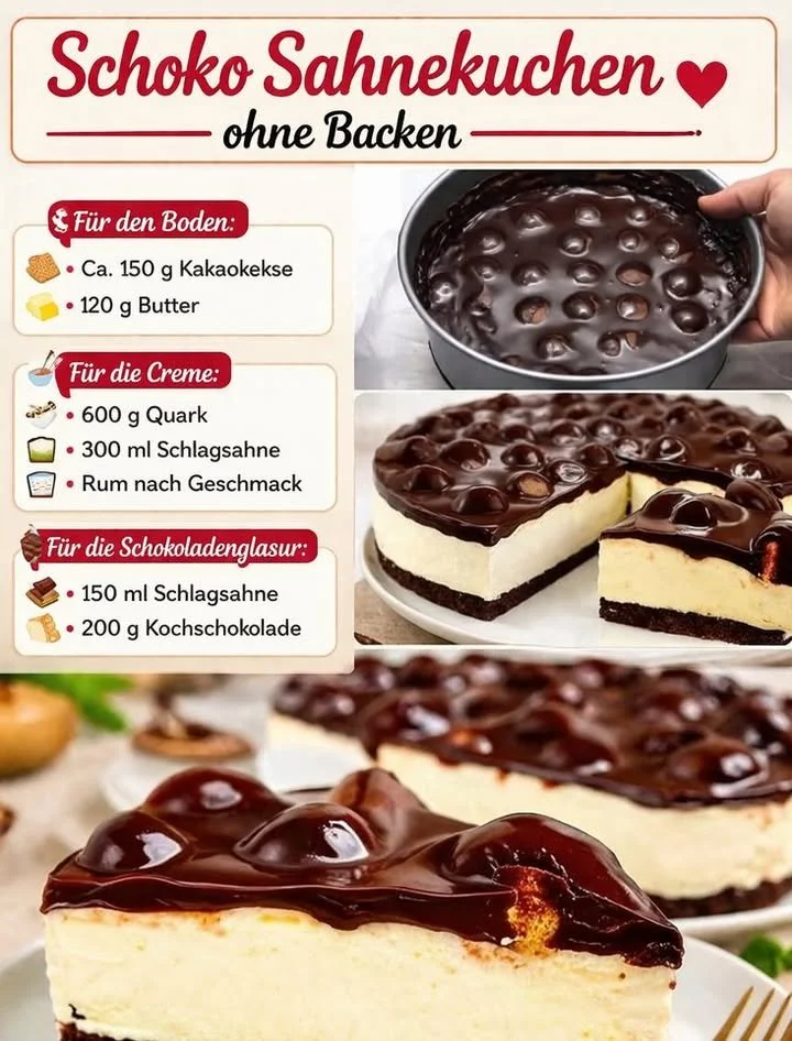 Schokoladen Sahnetorte ohne Backen auf einem hübschen Dessertteller