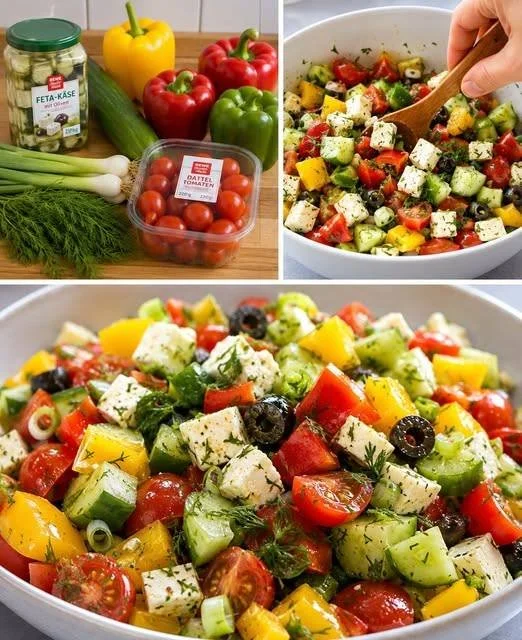Bunter, frischer sommerlicher Salat mit Gemüse und Kräutern