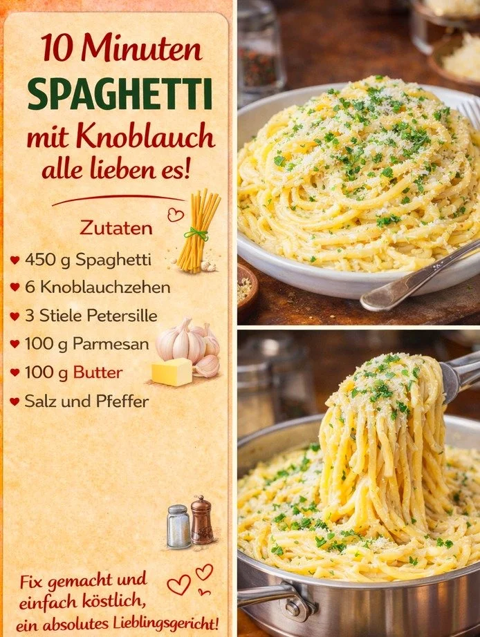 Spaghetti mit Knoblauch serviert auf einem Teller
