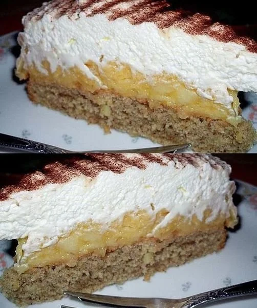 Leckere Scheibe supersaftiger Apfelkuchen auf einem Teller