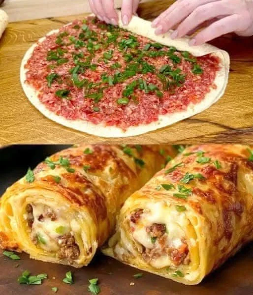 Leckere Tortilla mit Hackfleisch auf einem Teller serviert