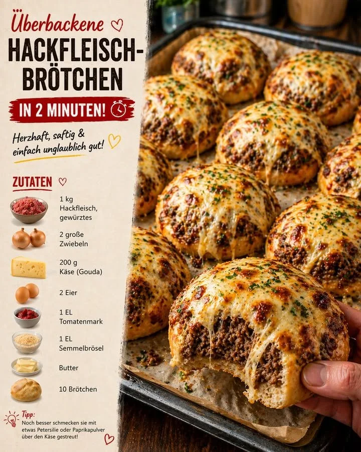 Überbackene Hackfleischbrötchen mit Käse überbacken