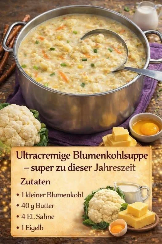 Schüssel mit ultracremiger Blumenkohlsuppe, dekoriert mit frischen Kräutern