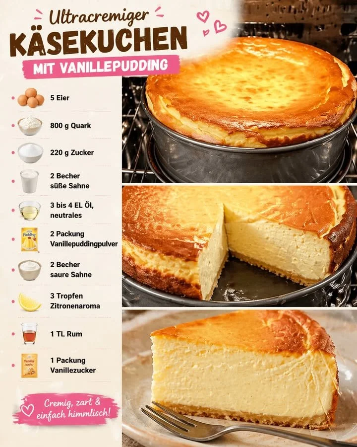 Ultracremiger Käsekuchen mit Pudding auf einem Teller serviert
