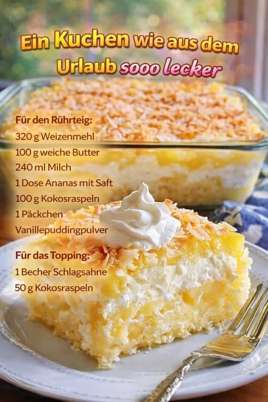 Köstlicher Urlaubs Kuchen mit Pudding auf einem Teller.