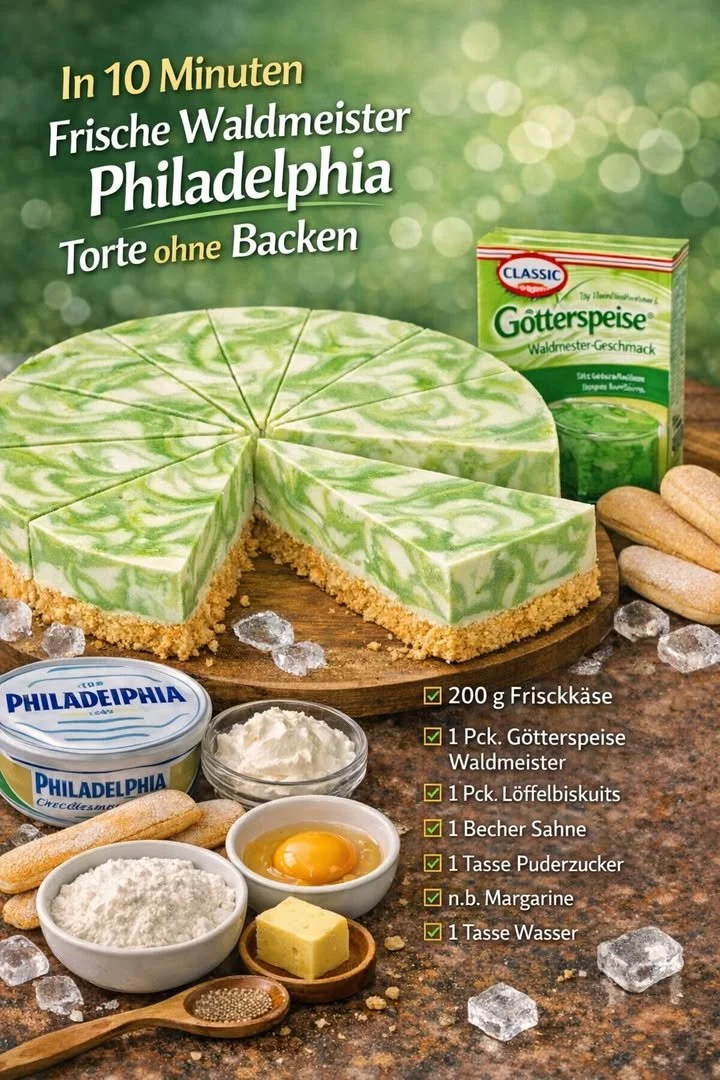 Leckere Waldmeister Philadelphia Torte ohne Backen, frisch und erfrischend
