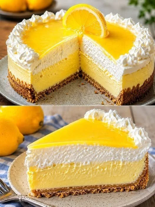 Zitronen Joghurt Torte ohne Backen auf einem weißen Teller mit frischen Zitronen