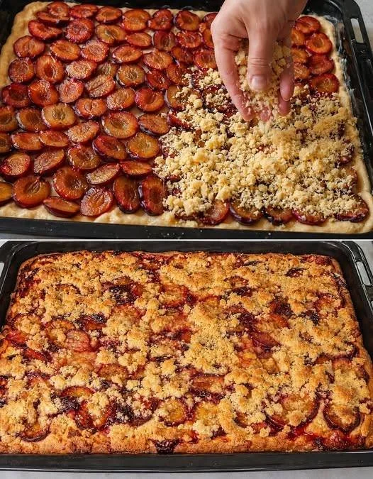 Leckerer Zwetschgen Streuselkuchen mit goldener Streuseldecke