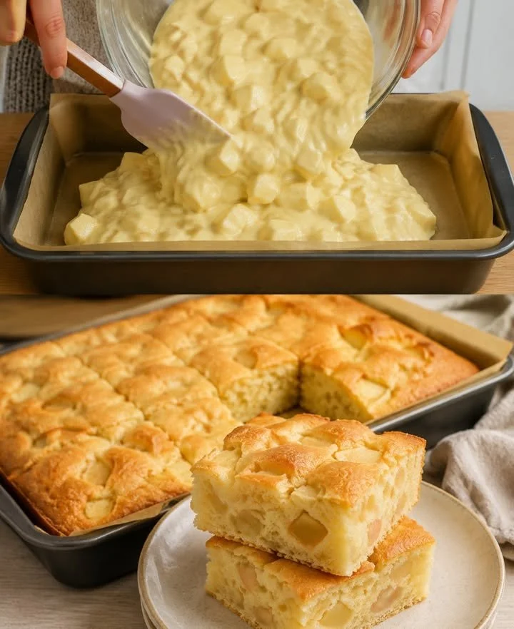 Leckere Stücke von Apfel-Schmandkuchen auf einem Teller