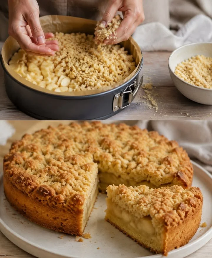 Apfelkuchen nach Omas Art mit Butterstreuseln, frisch gebacken