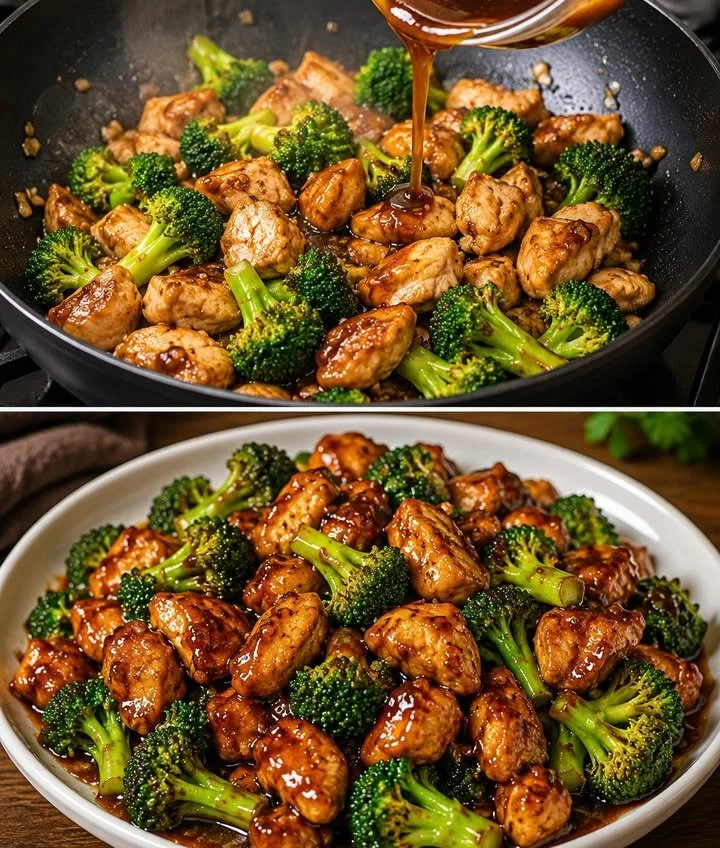 Asiatisches Brokkoli-Hähnchen Gericht mit frischem Gemüse und Hähnchenfleisch