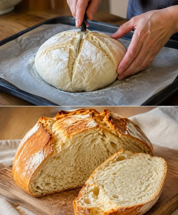 Frisch gebackenes Blitzbrot auf einem Holzbrett