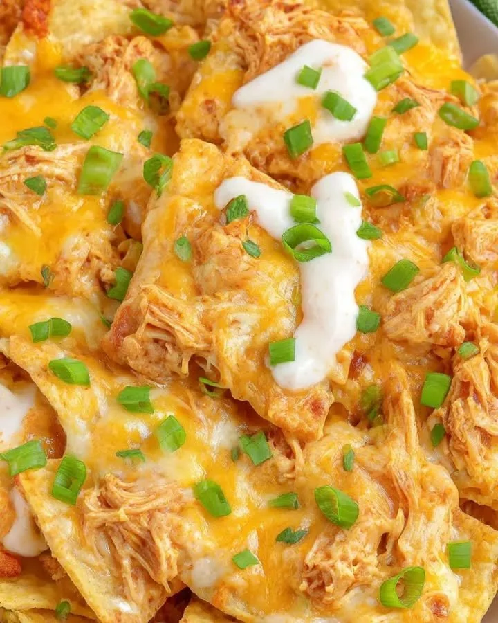 Leckere Buffalo-Hühnchen-Nachos auf einem Teller serviert