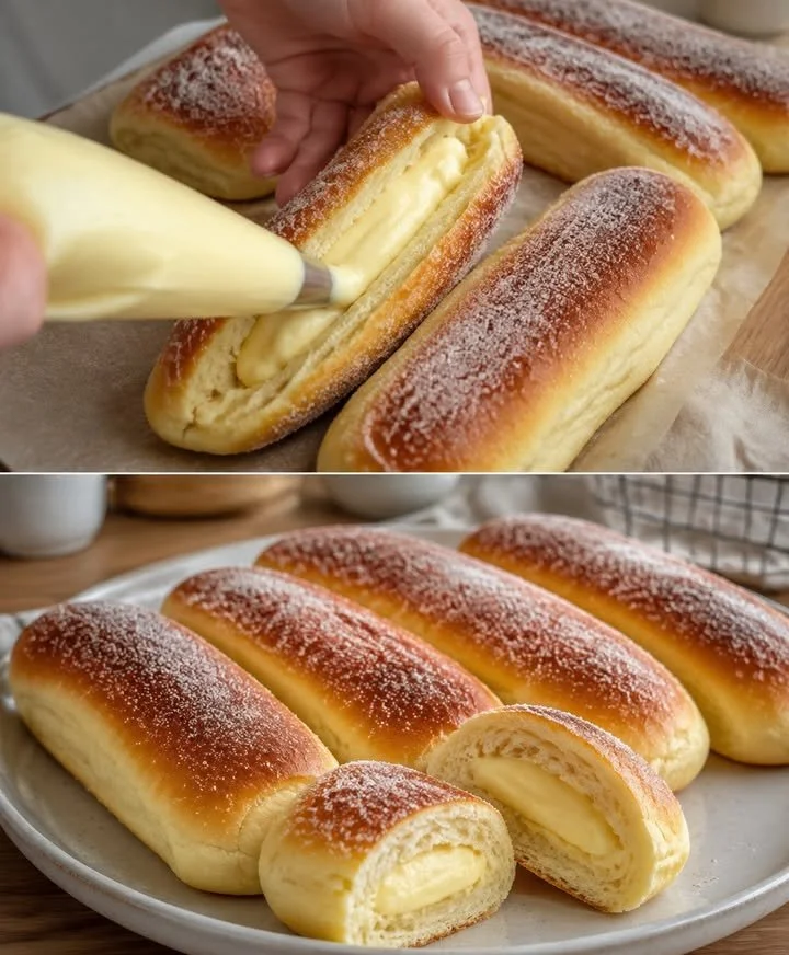 Hausgemachte Buttermilk Rolls mit Vanillecreme auf einem Teller