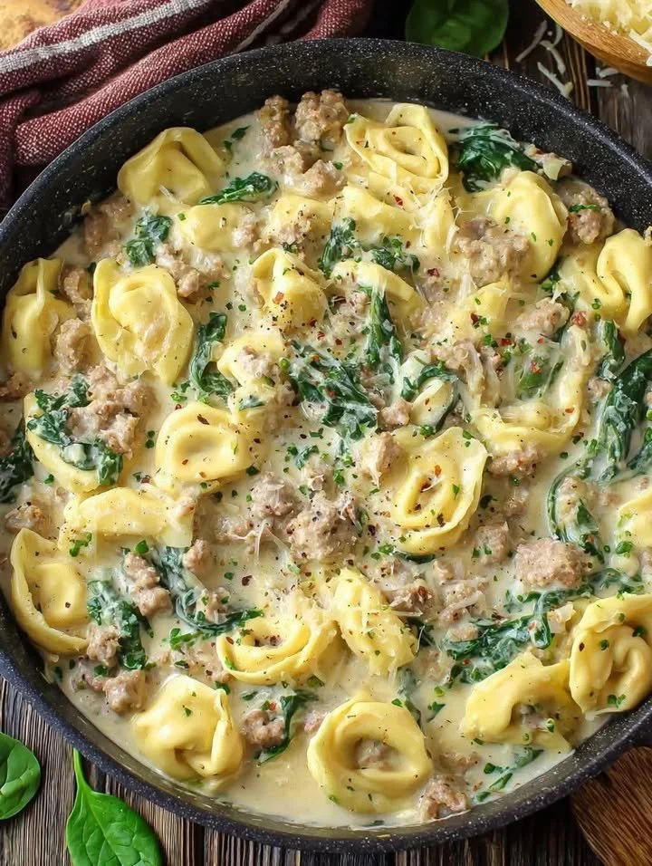 Cremige Wurst-Tortellini-Pfanne mit frischen Zutaten