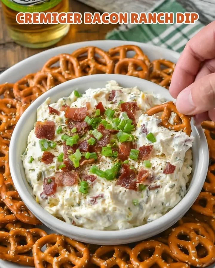Cremiger Bacon-Ranch-Dip mit Käse und Frühlingszwiebeln in einer Schüssel
