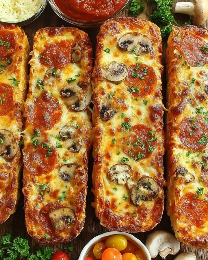Französisches Brot Pizza, verführerisch belegt mit frischen Zutaten