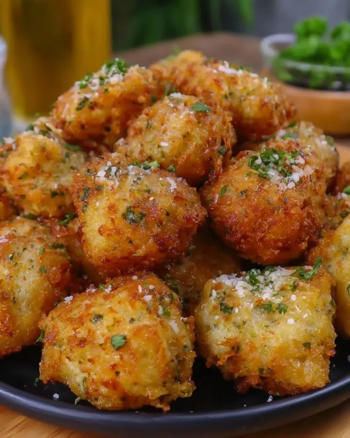 Frittierte Blumenkohl-Parmesan-Bällchen auf einem Teller