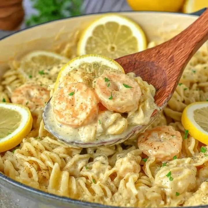 Garnelen-Tortellini in cremiger Alfredo-Sauce serviert