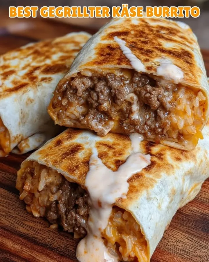 Leckerer Gegrillter Käse Burrito nach Taco Bell Art, goldbraun und schmelzend.