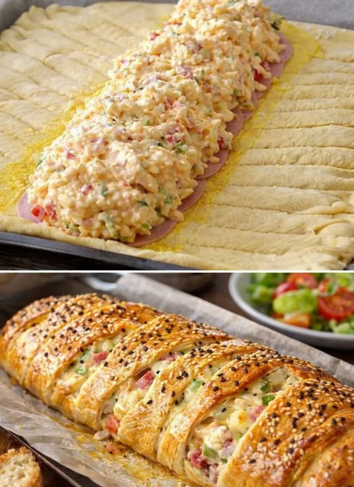 Gerollte Pizza mit Quark auf einem Teller serviert, appetitlich und kreativ.