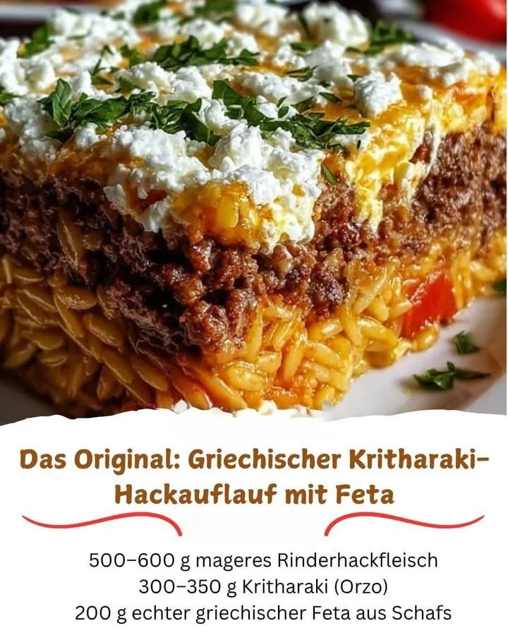 Griechischer Kritharaki-Hackauflauf mit Feta
