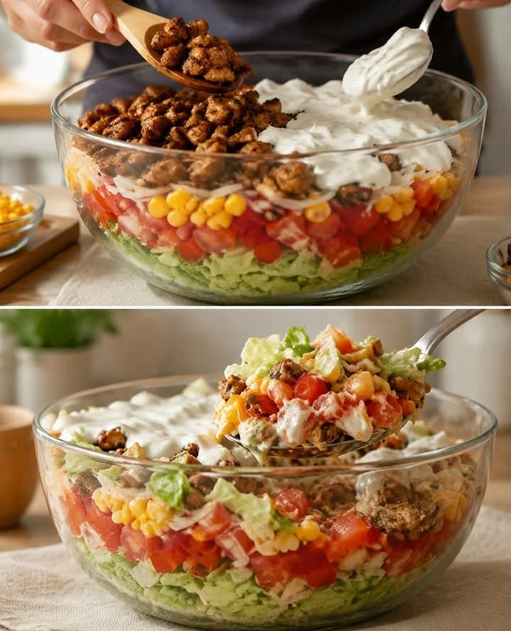 Leckerer Gyros-Schichtsalat mit frischen Zutaten