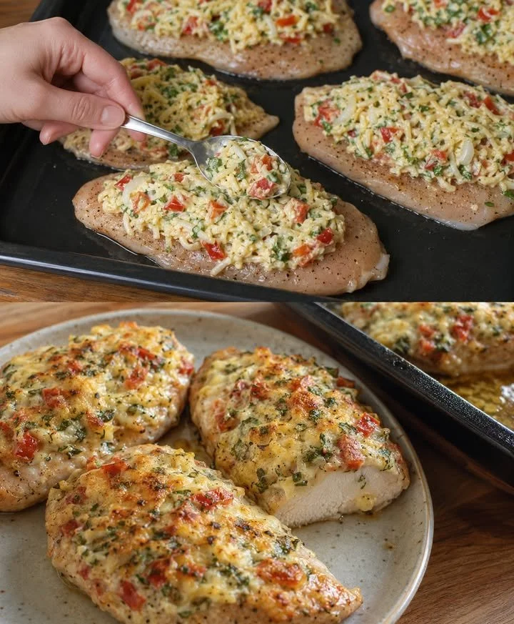 Saftige Hähnchenbrustfilets aus dem Backofen, bereit zum Servieren