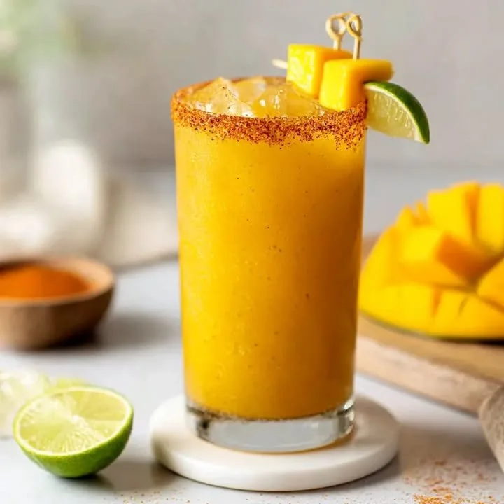 Heiße Honig-Mango-Margarita in einem Glaskrug serviert